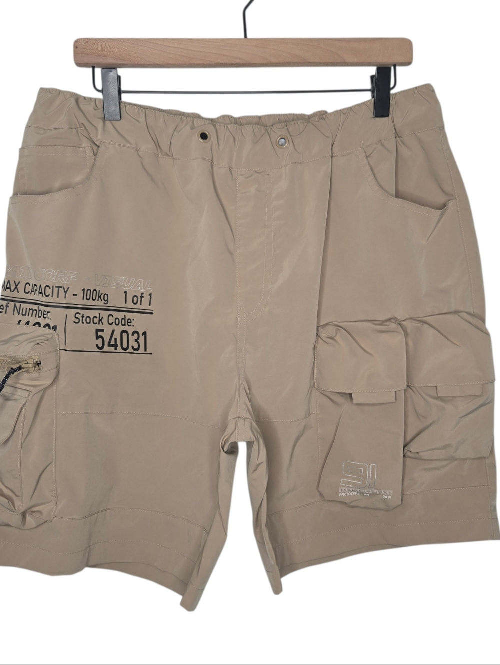 Smoke Rise Mens Khaki Printed Utility Lounge Windbreaker Streetwear Shorts Large